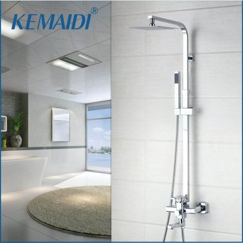 KEMAIDI 3 Size LED Shower Head Faucets Set WaterTap Rainfall Handheld Chrome Square Sprayer Hand Top Bathroom Shower Set
