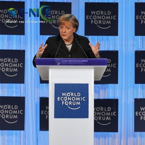 Speake Platform Conference Podium Blue And White Splicing Acrylic Rostrum Speech For Conference Activities Commercial Furniture