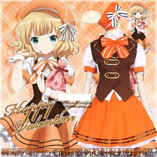 Comic Con Is the Order a Rabbit ? Cosplay Costume Kirima Syaro School uniforms Shirt + Skirt + Vest + Hat + Hand decoration