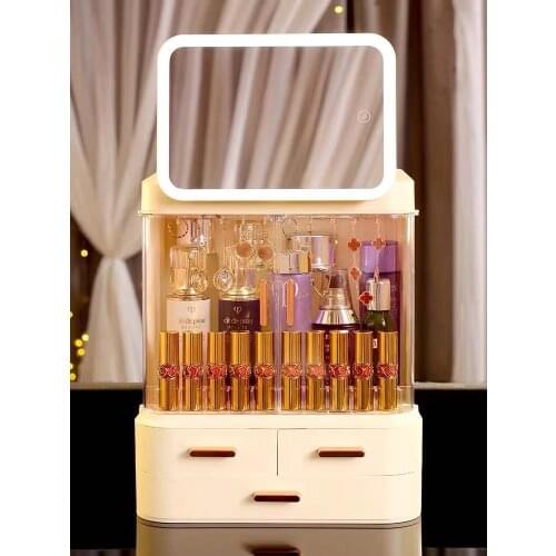 LED Light Cosmetic Storage Box Makeup Organizer Jewelry Nail Polish Lipstick Makeup Container Desktop Drawer Beauty Storage Case