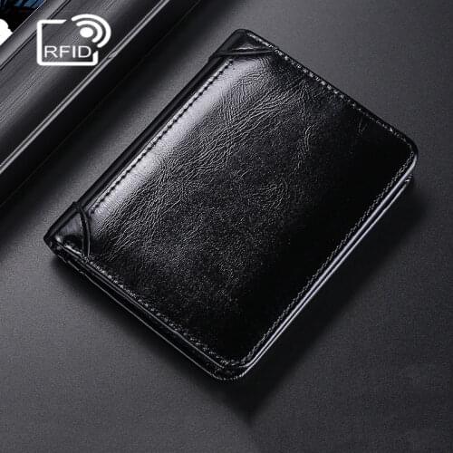 Vertical Mens Wallet RFID Blocking Anti Theft Ultra-thin Wallet Genuine Leather Purse Business Credit ID Card Holder Man