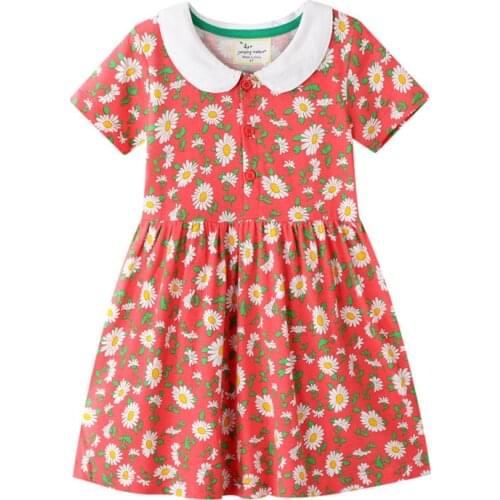 Jumping Meters Kids Cotton Summer Dress for Girls Child Party Floral Collar Dress Kids Princess Vestidos Girls Dresses