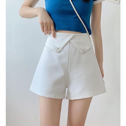 Fashion Sweet Bowknot Girl Summer Shorts Rhinestone Irregular High Waist Womens Shorts 2021 New Temperament Suit Short Pants