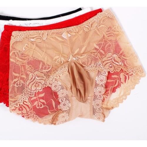 Mens Traceless Boxer Underwear Lace Sexy Ultra-thin Breathable Briefs Mens Underwear With JJ Set Of Sexy Silk Stockings