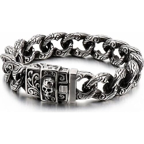 HAOLYNJOY Punk Skull Charm Bracelet Men Stainless Steel Cuban Chain Armband Male Jewellry Accessories