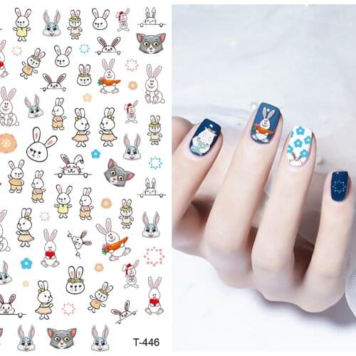 1 Sheet Cartoon Animal Design Nail Stickers Self Adhesive 3D Manicure Decals DIY Nail Art Decorations Waterproof