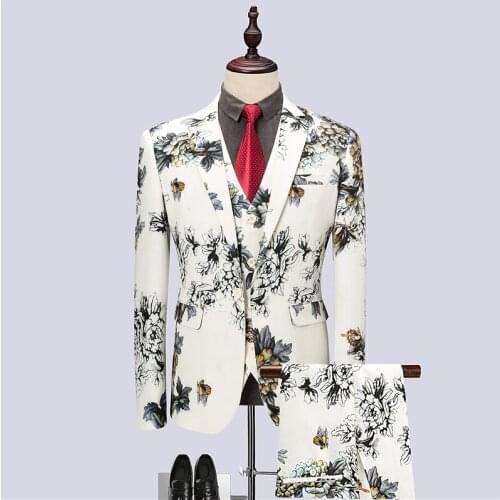 New mens personalized print suit 3 piece set, large size 6XL fashion slim suit jacket, nightclub stage host performance dress