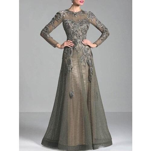 Bride dress long sleeve 2020 bride mother dress tulle applique lace plus size long groom mother dress wedding