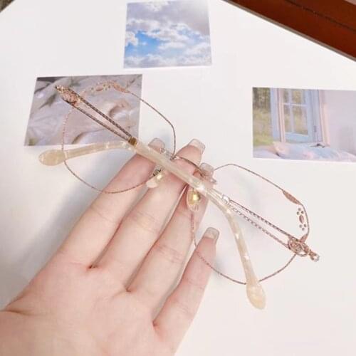 0~10.0Lady Bluelight Blocking Handmade Glasses Myopia Women Gold Eyeglasses Rx Prescription Nearsighted Diamond Cutting Eyewear