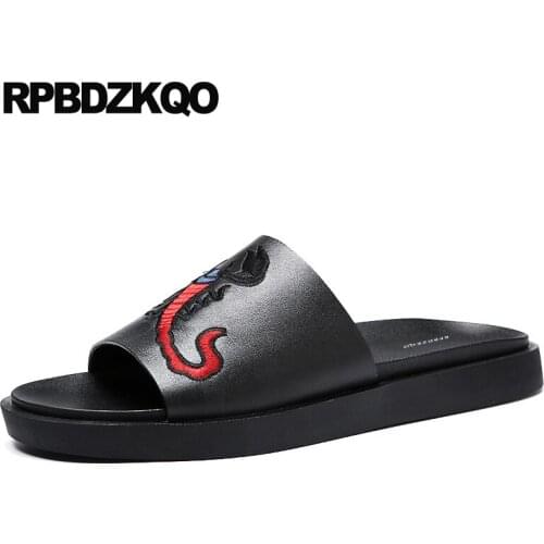 Flat Casual Black 2018 Men Sandals Leather Summer Shoes Water Fashion Slides Slip On Beach Waterproof Runway Open Toe Slippers