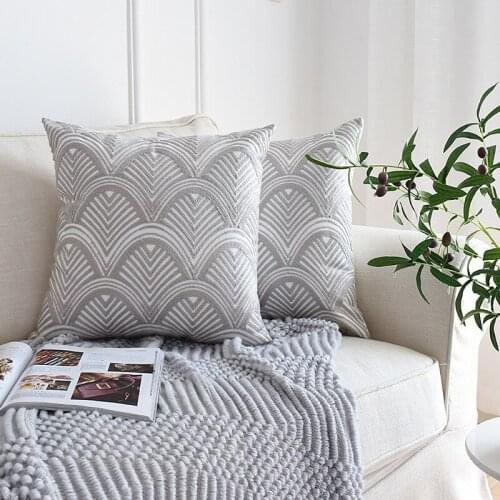 Simple Home Decorative Pillowcase Emboridered Cushion Cover Grey Geometric Canvas Cotton Square Embroidery Pillow Case 45x45cm