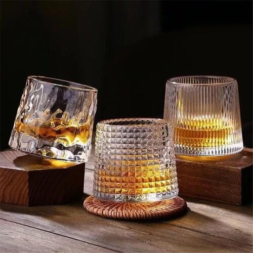 Transparent Whiskey Cup Rotatable Tumbler Home Crystal Water Glass Creative Irregular Coffee Milk Wine Tea Drinkware Mug for Bar
