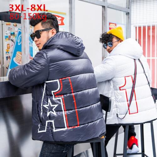 Plus Size 3XL 4XL 5XL 6XL 7XL 8XL Men Warm Thick Winter Hooded Collar Parka for 80-150kg Men Wear