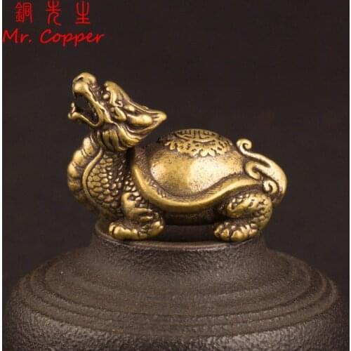 Retro Brass Mythical Beast Dragon Head Turtle Body Figurines Miniatures Heavy Copper Lucky Animal Statue Desktop Ornament Decors