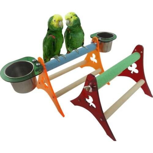 Bird Parrot Grinding Claws Rod Scrub Mingle Grinding Pet birds Stand parrot three acrylic tripod with cups For Parrot Bird