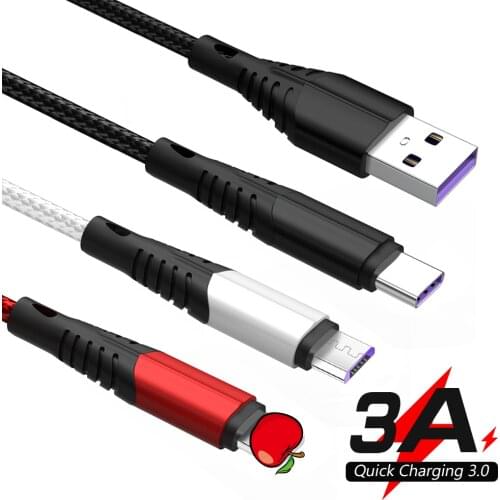 3A Type C USB Cable Fast Charging Wire Mobile Phone Cord USBC Type-C Cabo for Huawei Mate 20 P30 P20 P10 Pro Honor 10 Nova