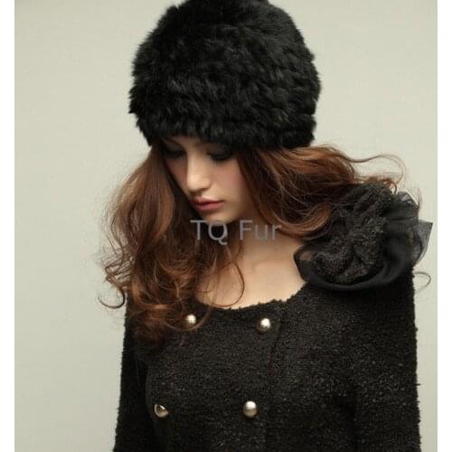 Women Girls' And Boys Cotton Blend Real Rabbit Fur Knitted Cap Fashion Top Hat