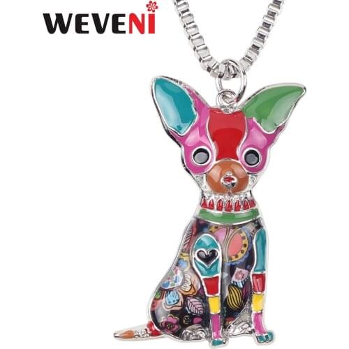WEVENI Enamel Alloy ChihuahuasDog Necklace Chain Collar Pendant Fashion Animal Jewelry For Women Girls Pet Lovers Drop Shipping