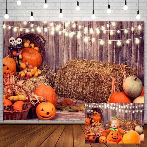 Halloween Backdrop Pumpkin Skull Hay Vintage Wood Plank Newborn Baby Shower Decor Photoshoot Studio Photography Background Props