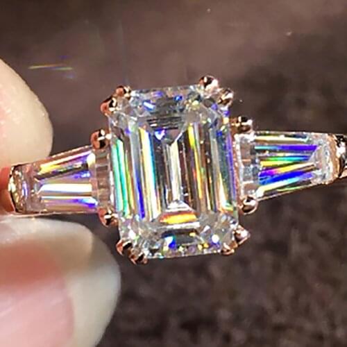 14K Au585 Rose Gold Women Wedding Party Engagement Ring 1 2 3 4 5 Carat Emerald Rectangle Moissanite Diamond Ring Trapezoid
