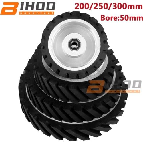 200/250/300mm Serrated Belt Grinder Contact Wheel Bore 50mm Rubber Wheel for Abrasive Grinding Belt With Bearing