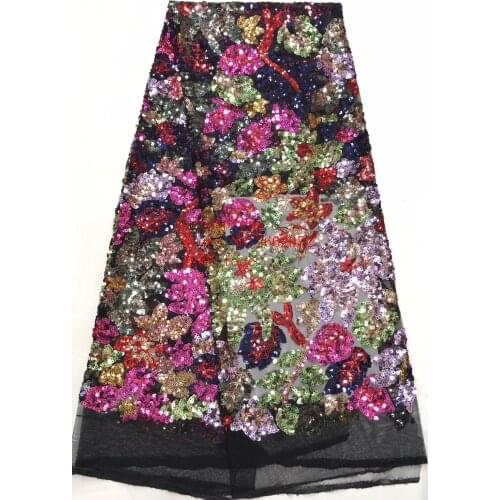 5 color sequins embroidery colorful flower patterns fashionable European and American style fabrics used for dress party BH77