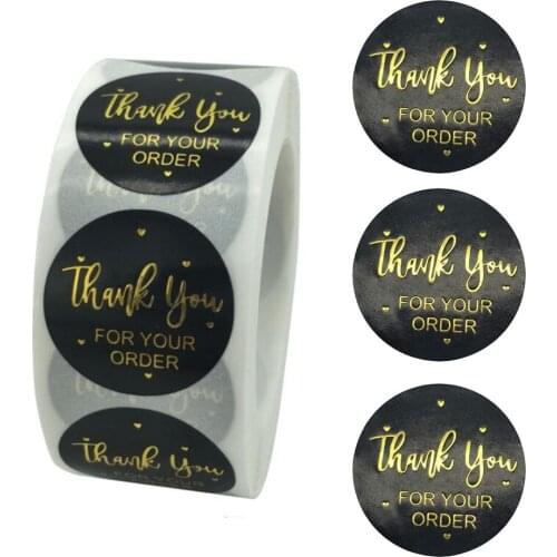 500pcs/Roll Gold Foil Black Thank You For Your Order Lables Stickers Paper For Gift Box Envelope Seals Labels Sticker Decoration