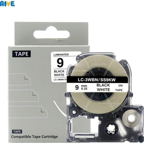Aive 9MM label Tapes SS9KW Compatible for EPSON LW-300 400 600P 1000P LC-3WBN kingjim SR530C SR550C sticker Printer Black White