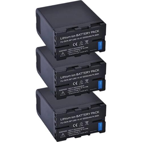 Batmax 14.4V 5200mAh 3Pcs BP-U60 BP U60 Batteries for Sony BP-U60 BP-U90 BP-U30 and PXW-FS7/FS5/X180 PMW-100/150/150P/160 PMW-2