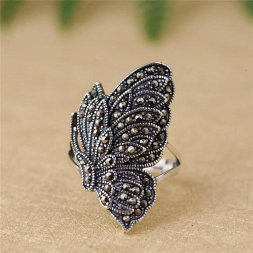 BESTLYBUY Genuine 925 Sterling Silver Openwork butterfly silver ring with CZ Ring Compatible with European Jewelry Free Shippin