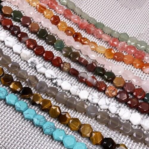25Pcs/strand Natural Stone Beads Section Hexagon Loose Beads For Jewelry Making Charms DIY Necklace Bracelet Handiwork Accessory