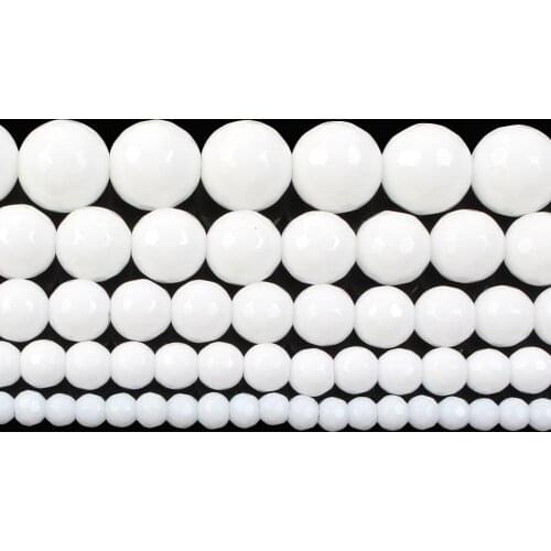 Natural Stone Faceted Porcelain White Charm Round Loose Beads For Jewelry Making Needlework Bracelet DIY Strand 4/6/8/10/12 MM