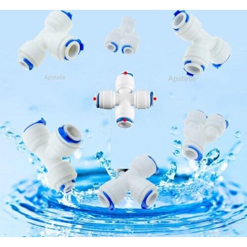 Reverse Osmosis Quick Coupling 1/4 3/8 Hose Connection Tee Y Connector + Way Equal Elbow Straight RO Water Plastic Pipe Fitting