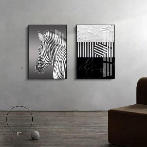 Black And White Animal Poster Zebra Abstract Geometric Print Canvas Painting Nordic Wall Art Picture Living Room Decoration