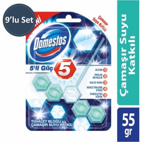 Domestos 9'lu Package Wc Blok 5'Li Power Linen Water Additive