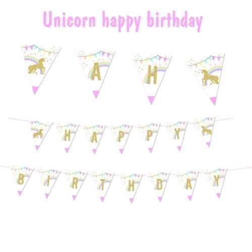Unicorn Happy Birthday Banners Lovely Baby Shower Birthday Party Wall Backdrop Decoration Hanging Bunting Party Supplies BA076