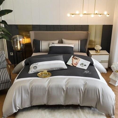 Cotton Grey Blue Premium Duvet Cover Set for Boy Man Luxurious Chic Patchwork Bedding Set Bed Sheet Pillowcases Soft Breathable