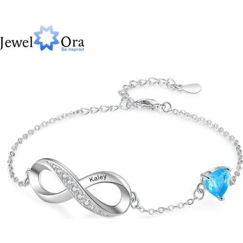 JewelOra Personalized Engraved Name Infinity Bracelet with Heart Birthstone Classic Custom Couples Bracelet Gifts for Girlfriend