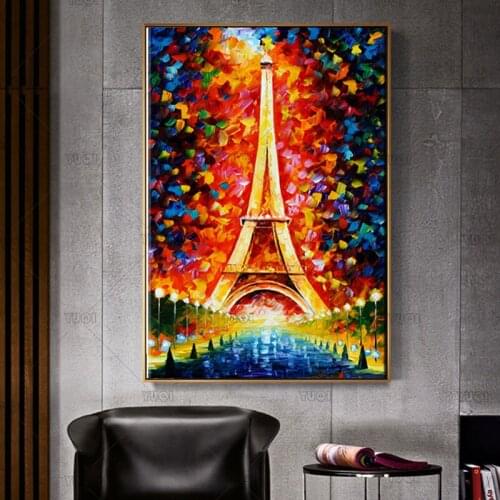 Eiffel Tower Colorful Oil Painting Canvas Painting Landscape Posters and Prints Wall Pictures for Living Room Decor Cuadros
