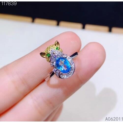KJJEAXCMY fine jewelry natural blue topaz 925 sterling silver trendy cat new women gemstone ring support test hot selling