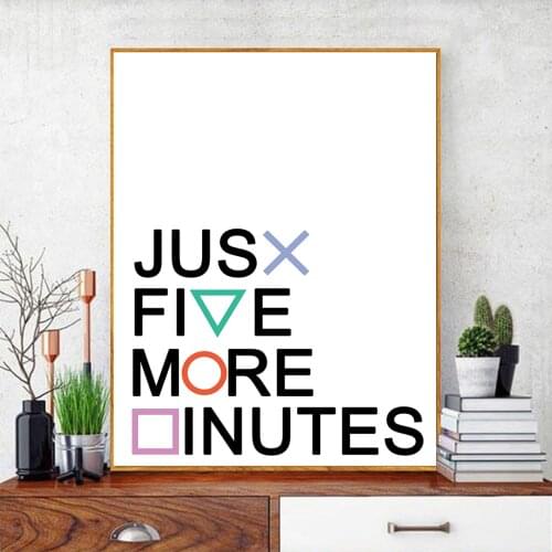 Playstation Buttons Canvas Painting Gamer Gaming Geek Wall Art Prints Just Five More Minutes Poster Gamepad Controller Boys Gift