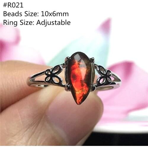 Natural Red Ammonite Ammolite Ring Jewelry For Women Lady Man Luck Gift Crystal Beads Gemstone Silver Adjustable Size Ring AAAAA