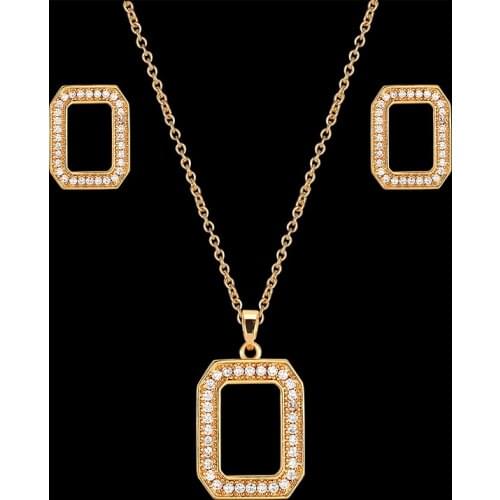 Simple Necklace and Earrings Womens Jewelry Set Geometric Rectangle Full Zirconium Micro Inlaid Party Gift Fashion Jewelry