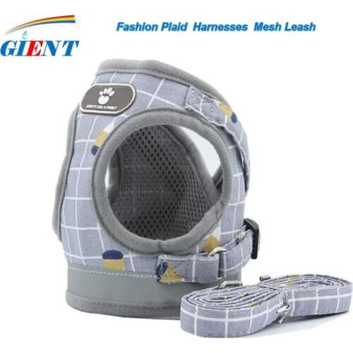 Fashion Plaid Harnesses Mesh Leash Set Nylon Mesh Vest Dog Collar Hand Holding Rope Reflective Dog Rope Leads Pet Supplies