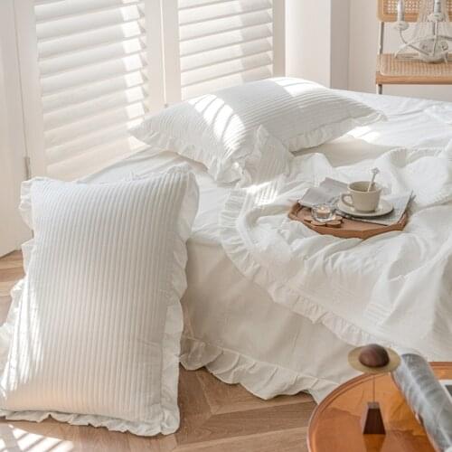 Cilected Ins Korean Chiffon Yarn Quilted Pillowcase 50X70Cm Solid Color Striped Cushion Cover Pillow Core Protective Cover Decor