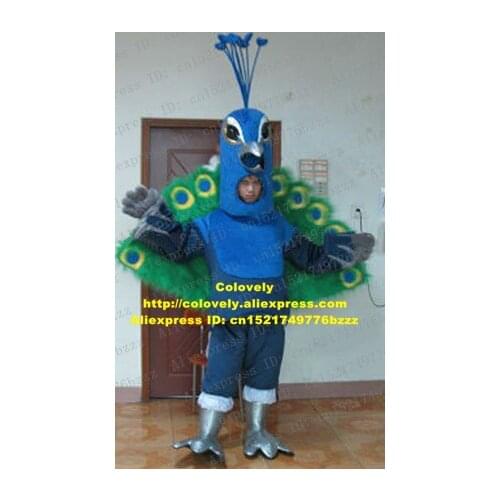 Beautiful Blue Peacock Peafowl Bird Mascot Costume With Blue Peacock Head Sharp Gray Long Mouth Gray Claws No.4748 Free Ship