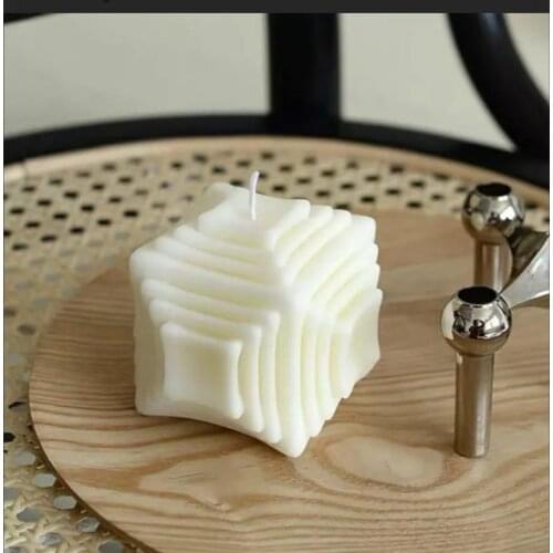 Dekoratif kübik mum geometrik beyaz renk ev dekorasyonu aroma terapi balmumu 1 adet