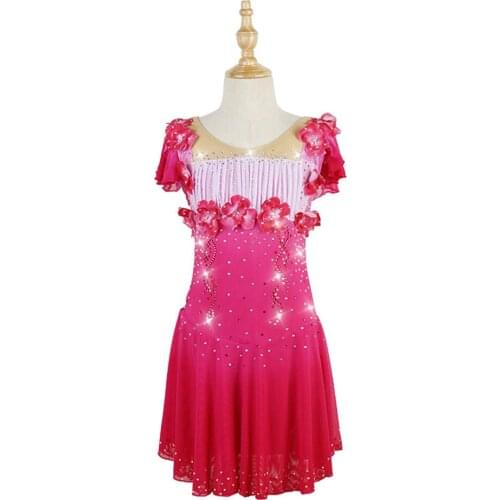 LIU HUO Kids Womens Girls' Figure Ice Skating Dress Ballet Dance for Stage Performance Competition Costumes Red flowers