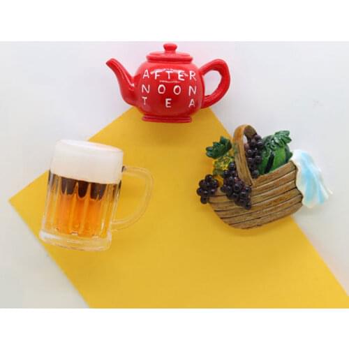 Fridge magnet red tea pot beer cup grape fruit resion stereo art crafts gift kitchen decoration magnetic sticker paste kids like