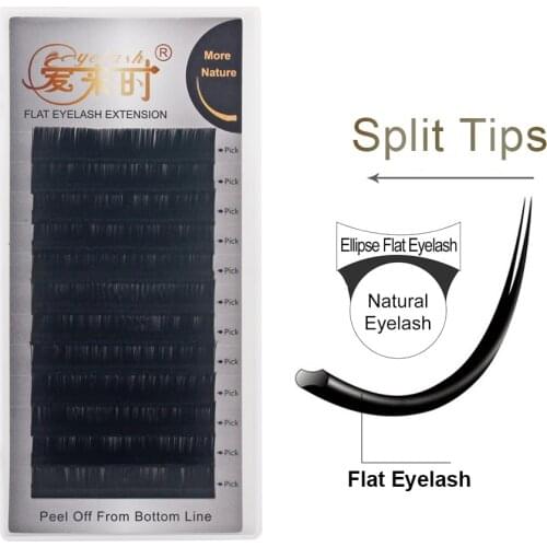 Matte Flat Eyelash Extensions New Ellipse Split Tips Eyelashes Extension 0.10/0.15/0.20mm Flat Lashes Dropshipping